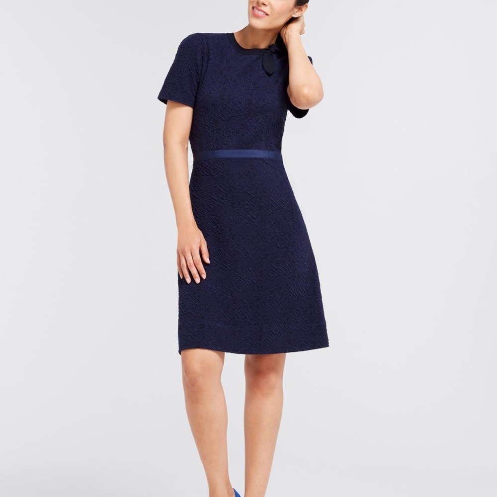 Draper James Preppy Floral Knit Mary Wills Dress Navy Jacquard XL